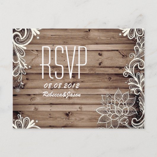 wervelingen kant schuur hout land bruiloft RSVP Uitnodiging Briefkaart (Voorkant)