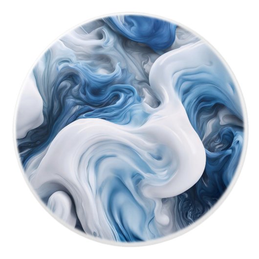 Wervelingen van Blauw en Wit op Drawer Pull Knop (Voorkant)