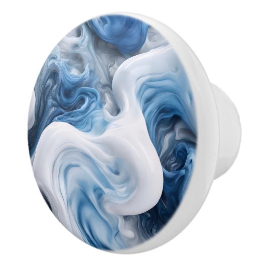 Wervelingen van Blauw en Wit op Drawer Pull Knop (Rechts)