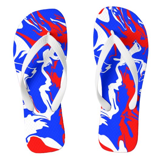 Wervelingen van Rood, Wit en Blauw Teenslippers (Voetbed)