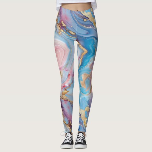 Wervelingen van roze, blauw, goud, Creëer gemarmer Leggings (Voorkant)