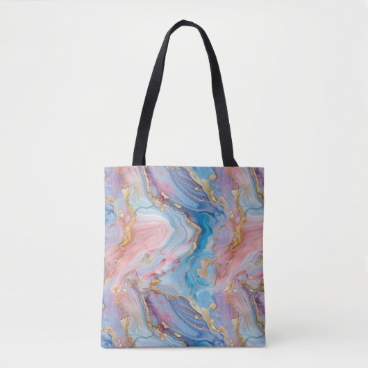 Wervelingen van roze, blauw, goud, Creëer gemarmer Tote Bag (Voorkant)