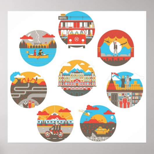 Wes Anderson Films Icon Illustrations Poster (Voorkant)