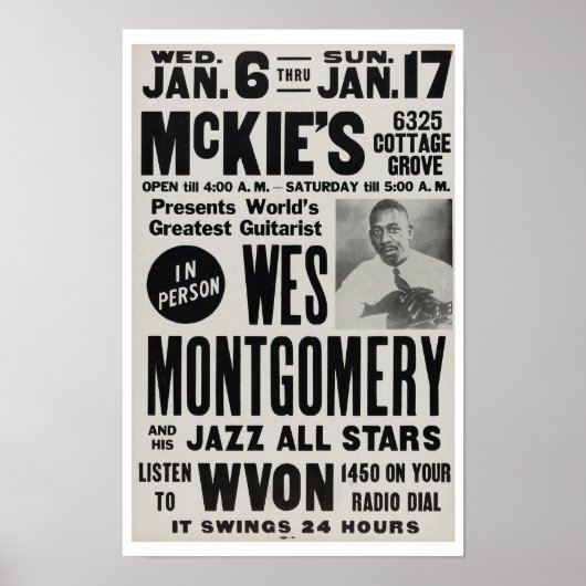 Wes Montgomery aan de McKie's Jazz Vintage Poster (Voorkant)