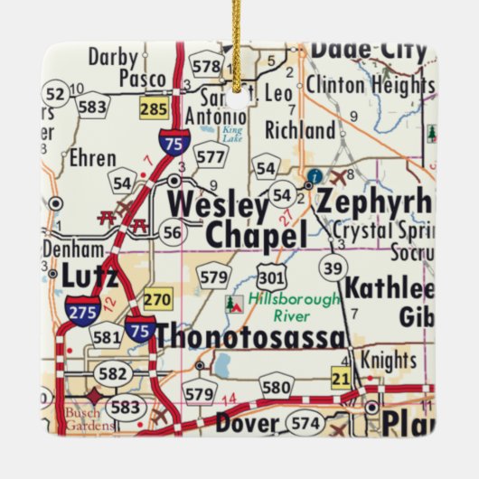 Wesley Chapel Florida Map Keramisch Ornament (Achterkant)