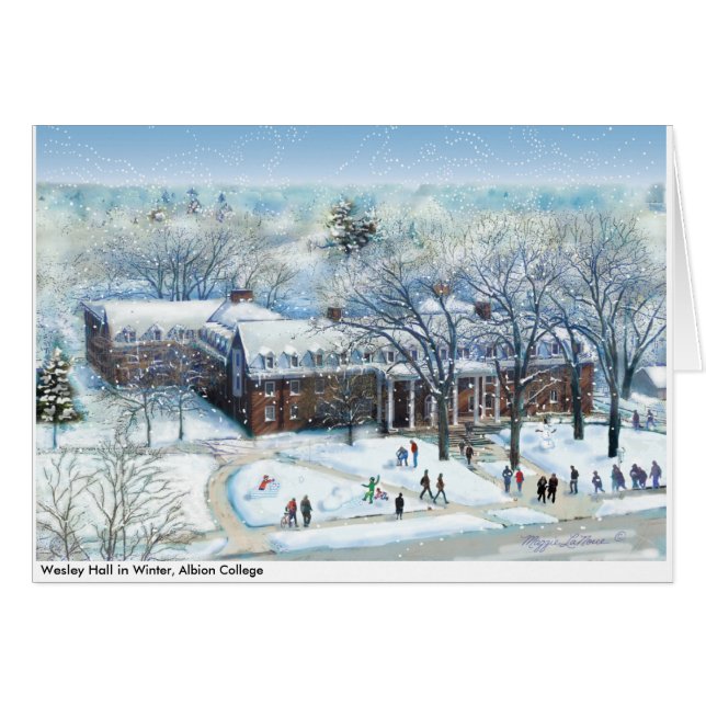 Wesley Hall in de winter, Albion College-notitie (Voorkant Horizontaal)