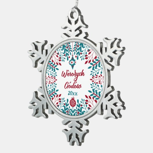 Wèsołych Gódów Kashubian Merry kerst Tin Sneeuwvlok Ornament (Rechts)