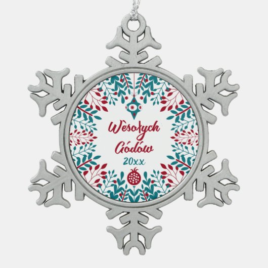 Wèsołych Gódów Kashubian Merry kerst Tin Sneeuwvlok Ornament (Voorkant)