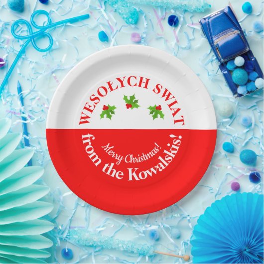 Wesolych Swiat-kerstfeest Poolse vlag & naam Papieren Bordje (Feest)