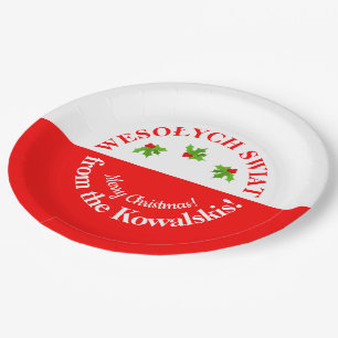 Wesolych Swiat-kerstfeest Poolse vlag & naam Papieren Bordje