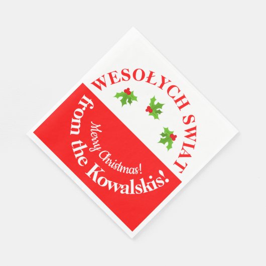 Wesolych Swiat-kerstfeest Poolse vlag & naam Servet (Hoek)