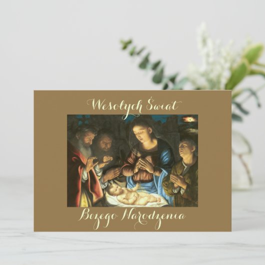 Wesołych świąt kerstkaart in het Pools Aankondiging (Staand voorkant)