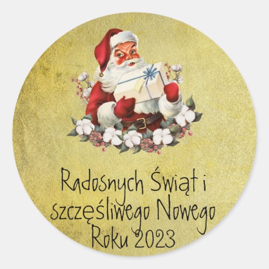 Wesołych Świąt Merry-kerstkaart Poolse kerstkaart Ronde Sticker (Voorkant)