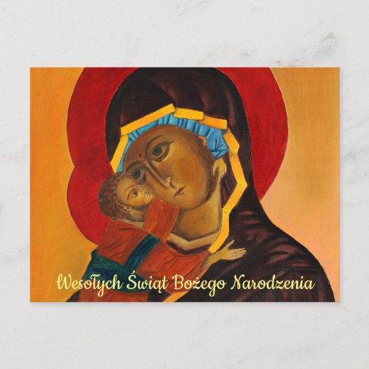 Wesołych Świąt Merry Kerstmis Maagd en Kind Briefkaart (Voorkant)