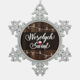 Wesołych Świąt Poland Merry Kerstmis, Rustic Tin Sneeuwvlok Ornament