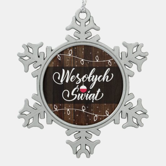 Wesołych Świąt Poland Merry Kerstmis, Rustic Tin Sneeuwvlok Ornament (Voorkant)