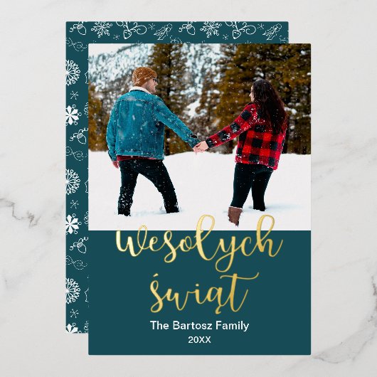 Wesołych świąt, Pools kerst-elegant Folie Feestdagenkaart (Voorkant / Achterkant)