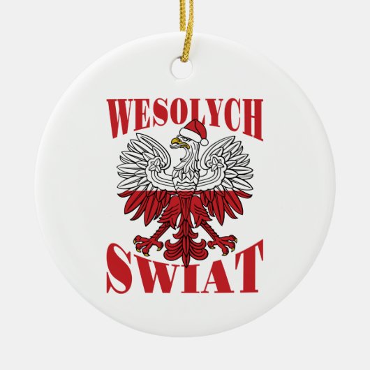 Wesolych Swiat Poolse kerstman Santa Hat Keramisch Ornament (Voorkant)