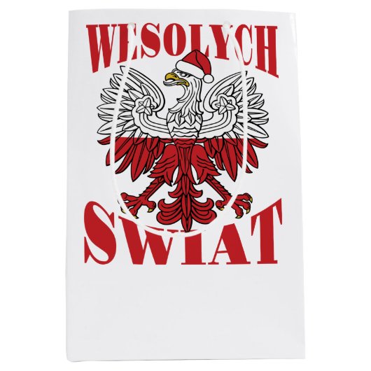 Wesolych Swiat Poolse kerstman Santa Hat Medium Cadeauzakje (Voorkant)