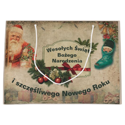 Wesołych świąt Poolse kerstman Vintage Groot Cadeauzakje (Voorkant)