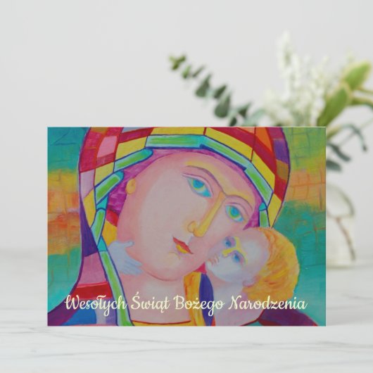 Wesołych świąt Religieuze Kerstkaart in het Pools Aankondiging (Staand voorkant)