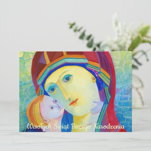 Wesołych świąt Religieuze Kerstkaart in het Pools Aankondiging (Staand voorkant)