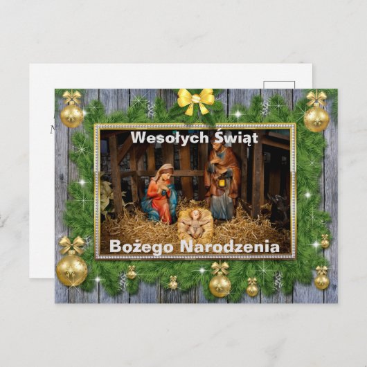 Wesołych świąt Religieuze Kerstkaart in het Pools Briefkaart (Voorkant / Achterkant)