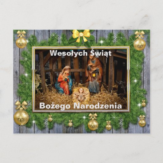 Wesołych świąt Religieuze Kerstkaart in het Pools Briefkaart (Voorkant)