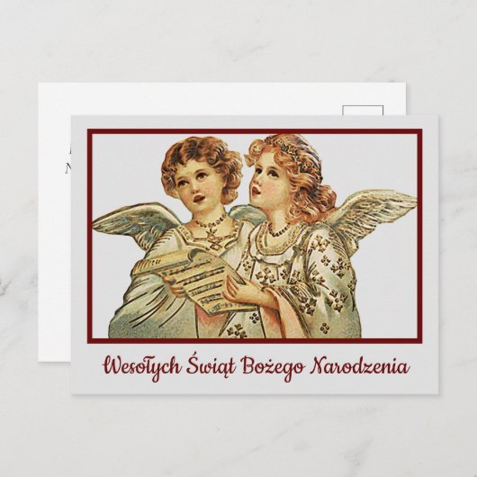 Wesołych Świąt Retro Merry-kerstkaart Pools Briefkaart (Voorkant / Achterkant)