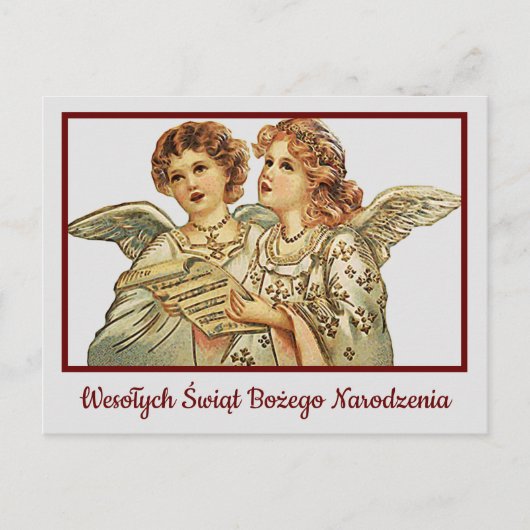 Wesołych Świąt Retro Merry-kerstkaart Pools Briefkaart (Voorkant)