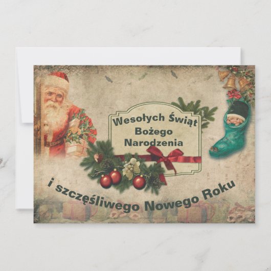 Wesołych świąt Vintage-kerstkaart in het Pools Aankondiging (Voorkant)