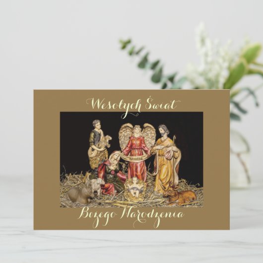 Wesołych świąt Wenskaart voor kerstmis in het Pool Aankondiging (Staand voorkant)