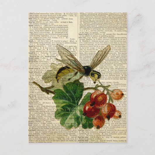 wesp florale kunst op woordenboekpagina briefkaart (Voorkant)