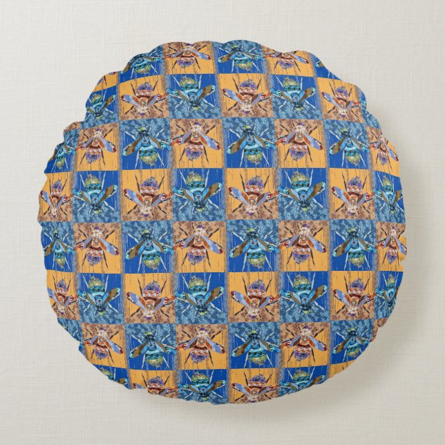 Wesp Patchwork Stijl Textielpatroon Rond Kussen (Voorkant)