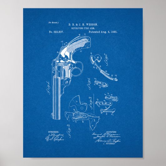 Wesson Revolving Fire Arm Patent - Blauwdruk Poster (Voorkant)