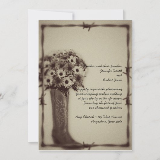 West Boot Daisy Bouquet Vintage Wedding Invitation Kaart (Voorkant)