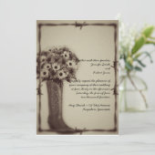 West Boot Daisy Bouquet Vintage Wedding Invitation Kaart (Staand voorkant)