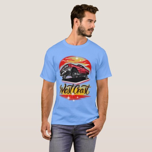 West Coast red car low life funny funny retro T-shirt (Voorkant volledig)