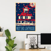West End Light House en Moon Poster (Thuiskantoor)