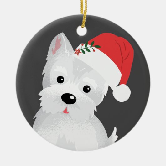 West Highland Dog met Santa Hat Keramisch Ornament (Voorkant)