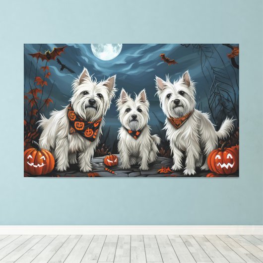 West Highland Halloween Spooky Canvas Afdruk (Insitu (Houten vloer))