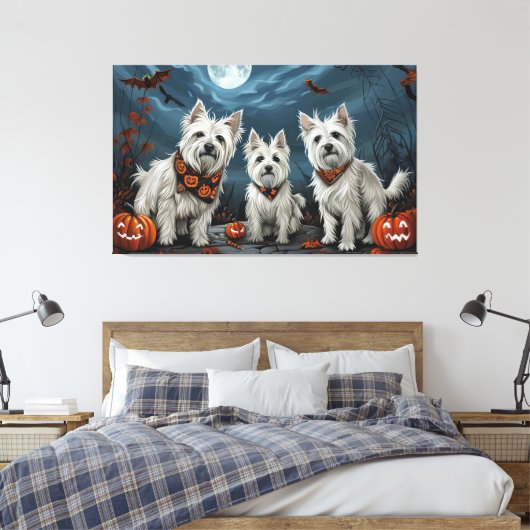 West Highland Halloween Spooky Canvas Afdruk (Insitu (Slaapkamer))