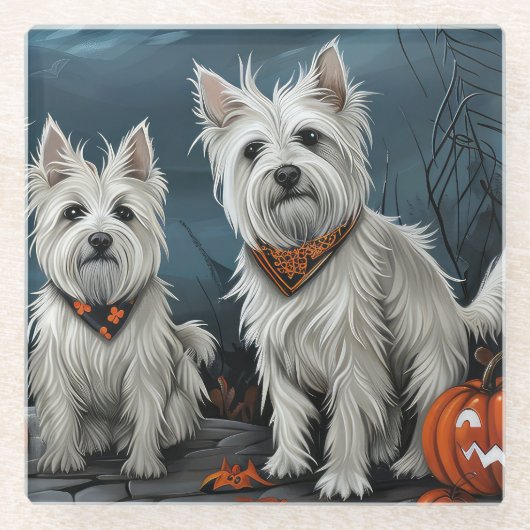 West Highland Halloween Spooky Glazen Onderzetter (Voorkant)