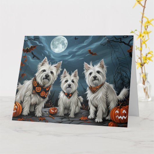 West Highland Halloween Spooky Kaart (Gele Bloem)