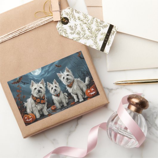 West Highland Halloween Spooky Rechthoekige Sticker (Geschenken)