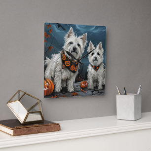 West Highland Halloween Spooky Vierkante Klok