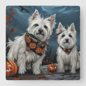 West Highland Halloween Spooky Vierkante Klok (Voorkant)