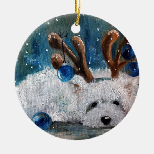 West Highland Terrier Blue Kerstmis Westie Dog Keramisch Ornament (Voorkant)