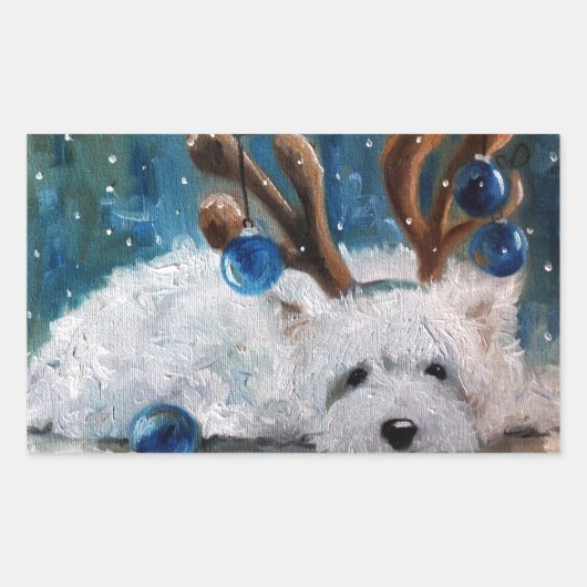 West Highland Terrier Blue Kerstmis Westie Dog Rechthoekige Sticker (Voorkant)