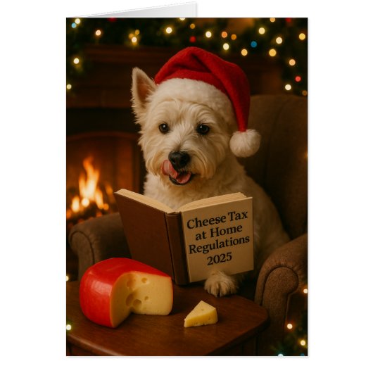 West Highland Terrier 'Cheese Tax' Christmas card (Voorkant)